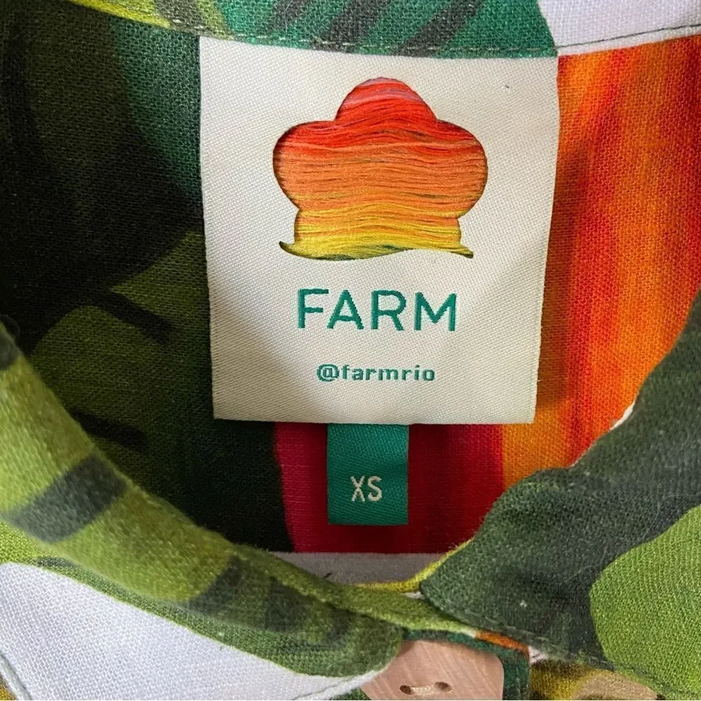 Farm Rio White Cocoa Forest Green Jumpsuit Short Sleeves Size XS